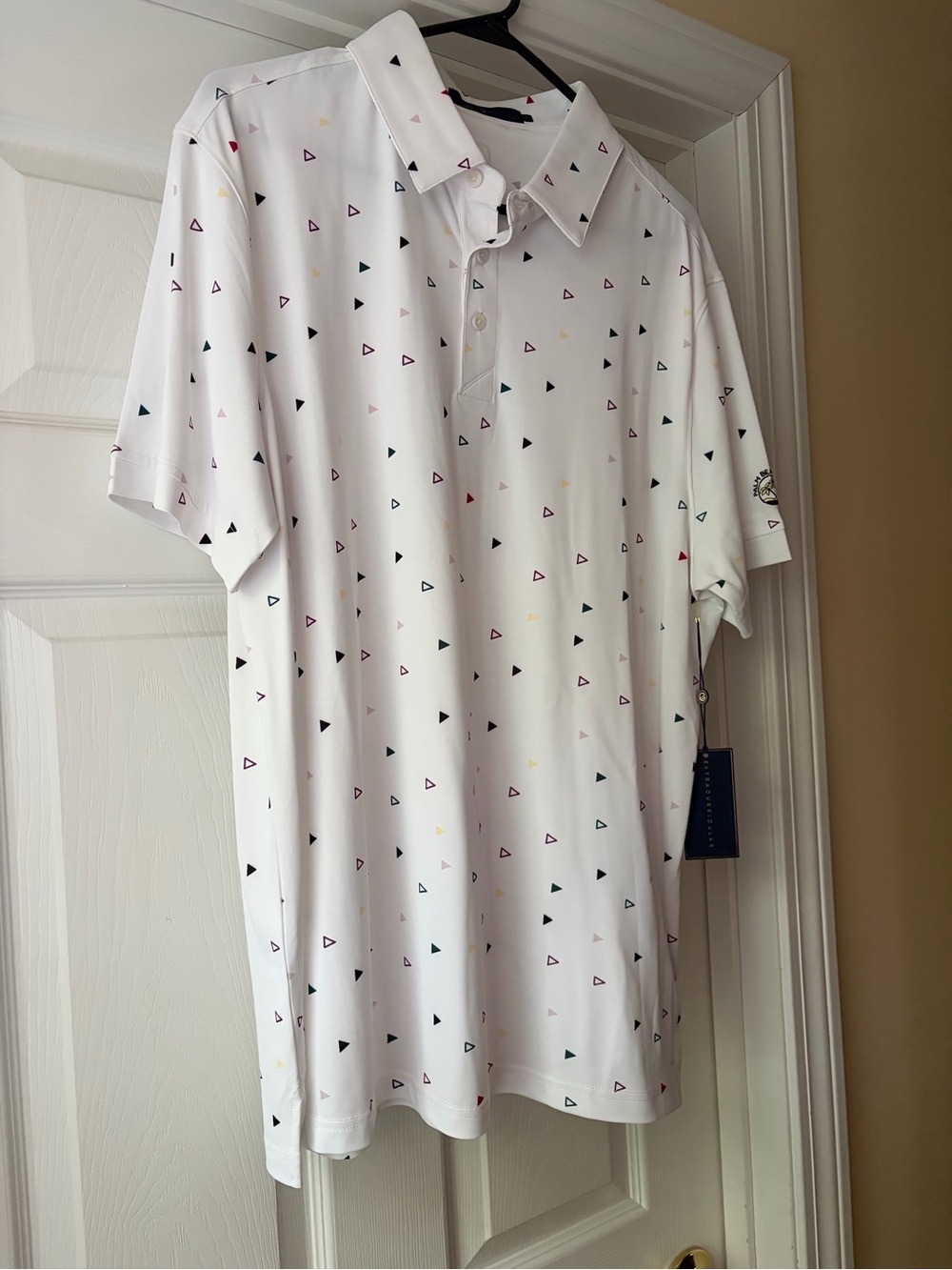 Men's White Triangle-Print Short-Sleeve Polo